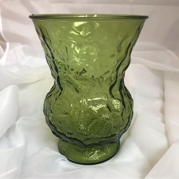 Vintage EO Brody Floral Large Vase 8" Flared Texture Green Glass Cleveland - Picture 5 of 5